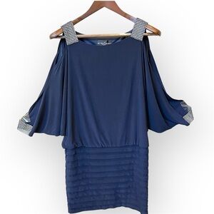 Betsy Adam Y2K elegant batwing tunic dress ,rhinestones embelished, stretchy, 8